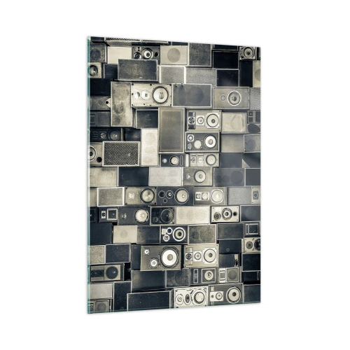 Impression sur verre - Image sur verre - Une composition d'enceintes rétro dans des tons de gris - 50x70cm - Tout va bien - Décoration murale moderne pour le salon et la chambre ARTTOR
