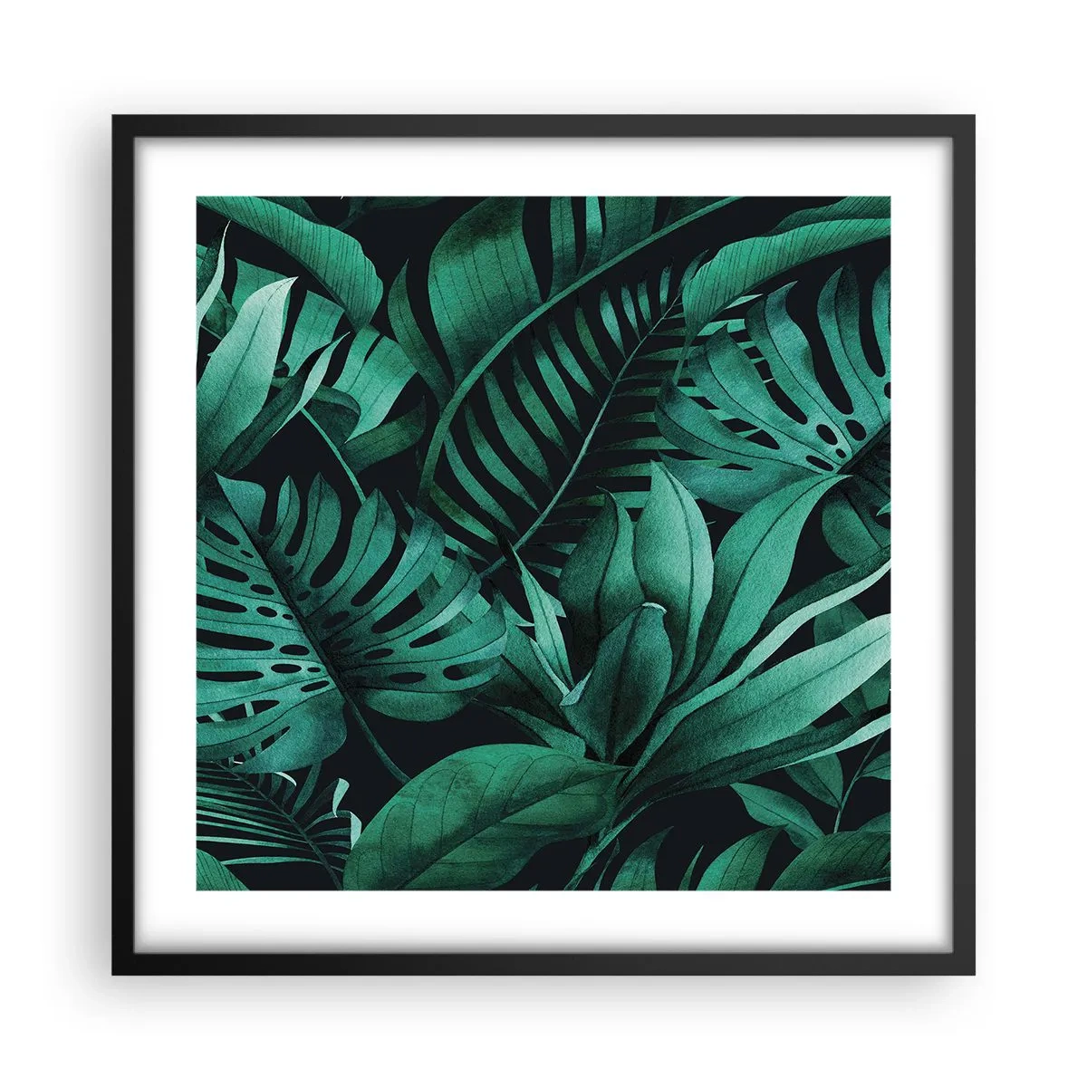 Affiche dans un cadre noir - Poster - Profondeur du vert tropical - 50x50 cm