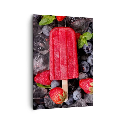 Impression sur toile - Image sur toile - Glace rouge entourée de fruits et de glace - 50x70cm - Le goût d’un été chaud - Décoration murale moderne pour le salon et la chambre ARTTOR