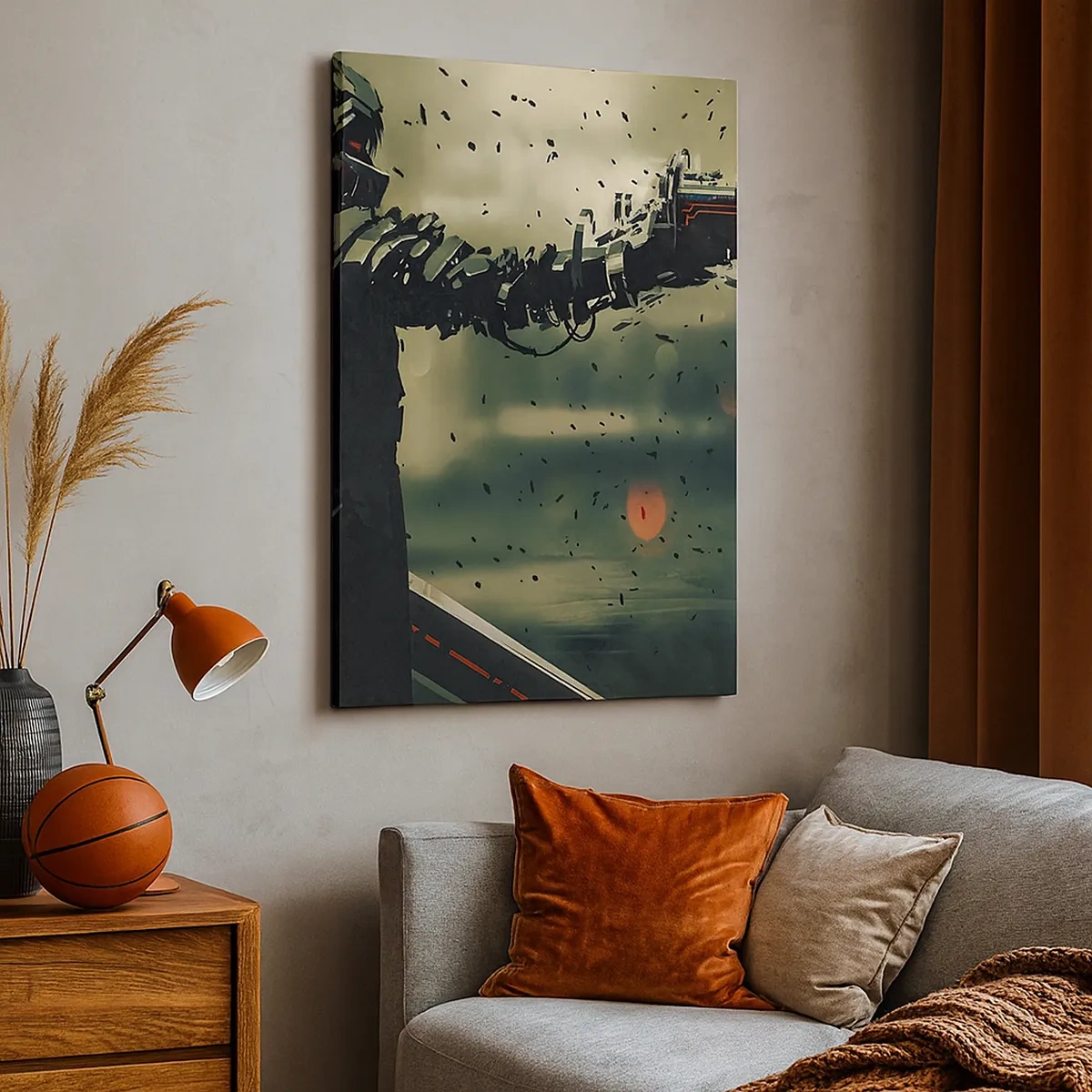 Impression sur toile - Image sur toile - Guerrier cybernétique avec des armes futuristes - 50x70cm - L'arme fatale - Votre propre Terminator - Décoration murale moderne pour le salon et la chambre ARTTOR