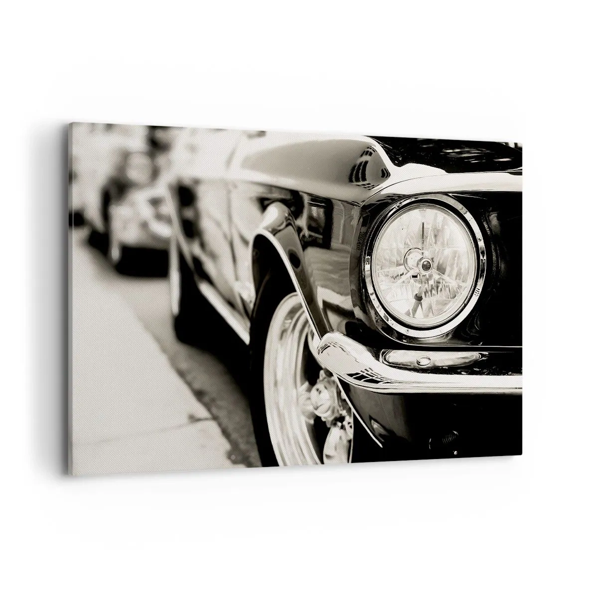 Impression sur toile - Image sur toile - Une voiture classique emblématique en noir et blanc élégant - 120x80cm - Brillance permanente - Décoration murale moderne pour le salon et la chambre ARTTOR