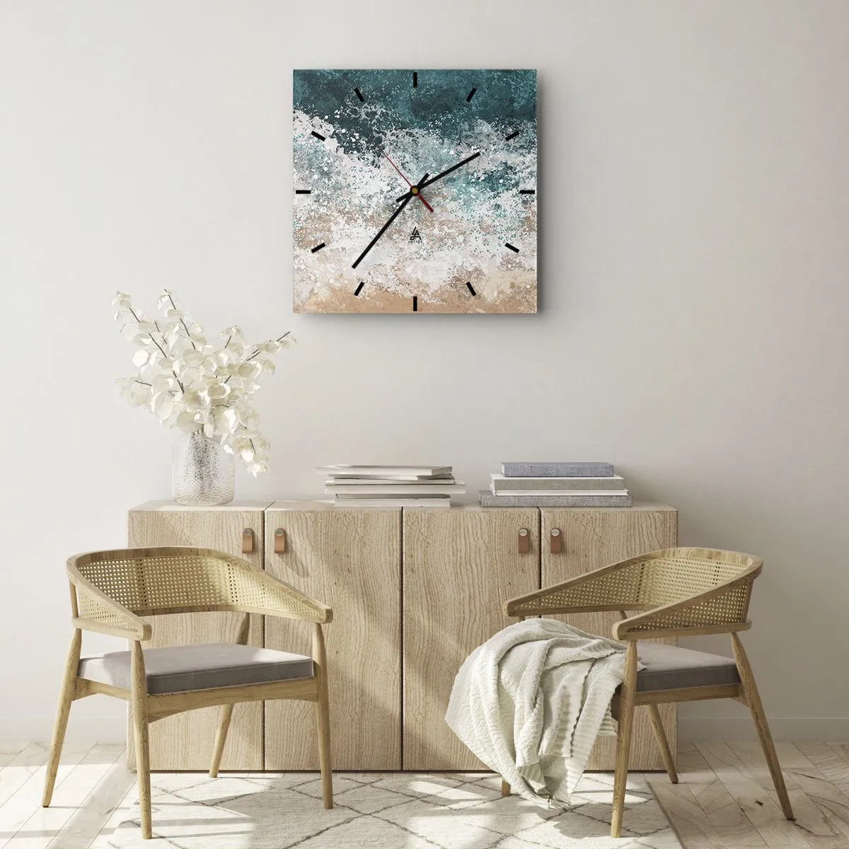 Horloge murale - Pendule murale - Vague de mer abstraite dans des tons turquoise et beige - 30x30cm - Histoires de la mer - Décoration murale moderne pour le salon et la chambre ARTTOR
