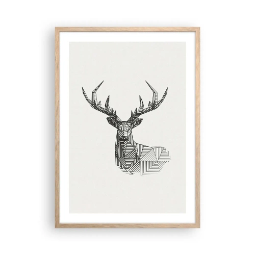 Affiche dans un chêne clair - Poster - Cerf dans un style cubique - 50x70 cm