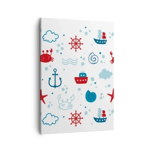 Impression sur toile - Image sur toile - Motif nautique avec ancres, navires et crabes - 50x70cm - Conte de fées de la mer - Décoration murale moderne pour le salon et la chambre ARTTOR