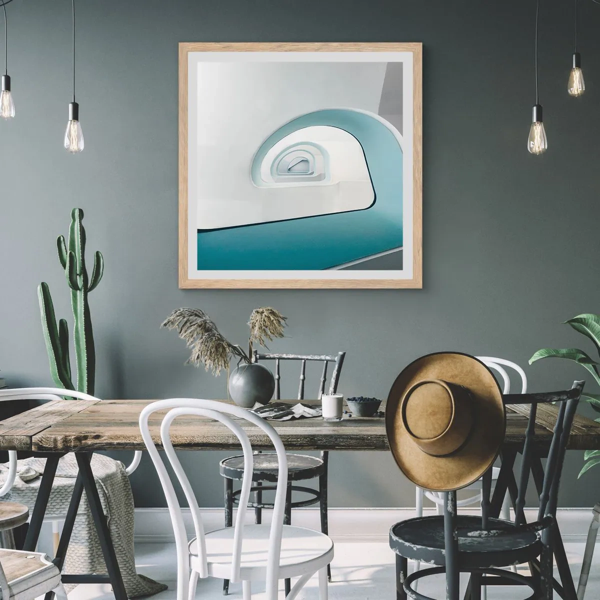 Affiche dans un chêne clair - Poster - Au profondeur du bleu - 30x30 cm