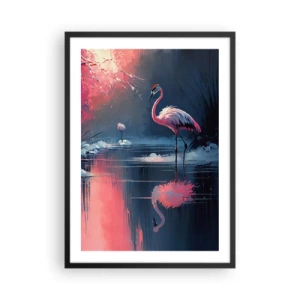 Affiche dans un cadre noir - Poster - Flamants roses sur un lac calme - 50x70cm - La retraite d'un oiseau - Décoration murale moderne pour le salon et la chambre ARTTOR