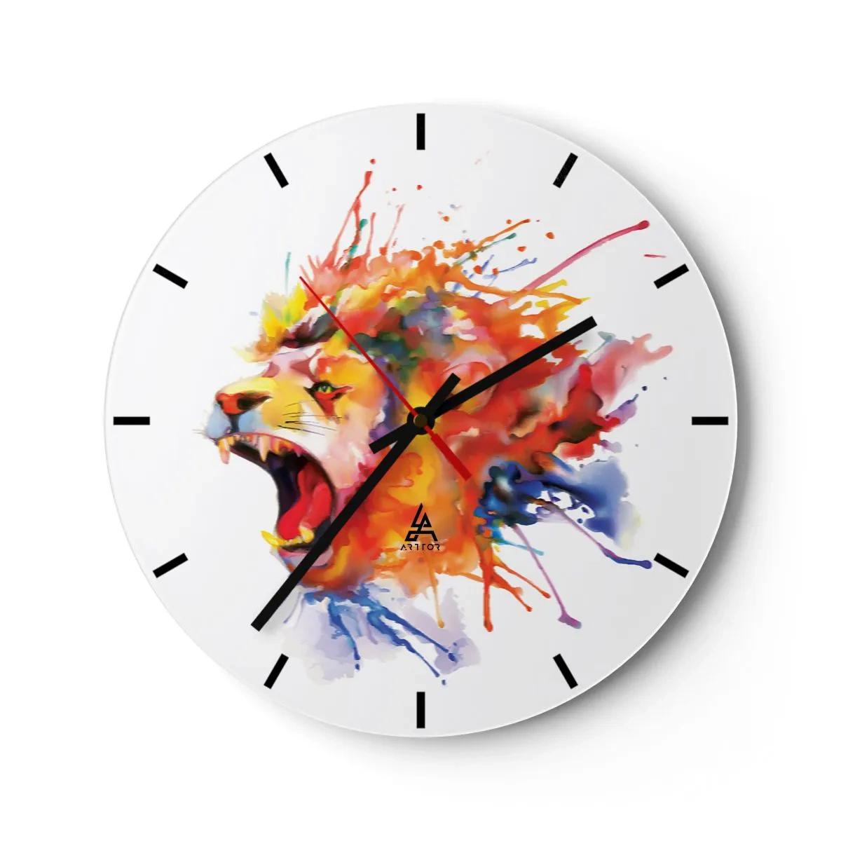 Horloge murale - Pendule murale - Un lion dans un style aquarelle plein de couleurs - 30x30cm - exploser de colère - Décoration murale moderne pour le salon, la cuisine et la chambre ARTTOR
