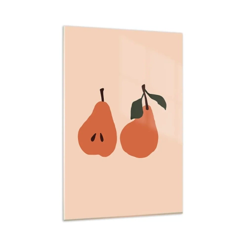 Impression sur verre - Image sur verre - Une illustration minimaliste de deux poires sur fond beige. - 80x120cm - La douceur elle-même - Décoration murale moderne pour le salon et la chambre ARTTOR