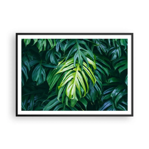 Affiche dans un cadre noir - Poster - Feuilles vertes dans un arrangement tropical dense - 100x70cm - Immergez-vous dans la fraîcheur - Décoration murale moderne pour le salon et la chambre ARTTOR