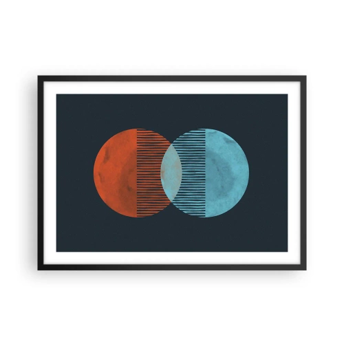 Affiche dans un cadre noir - Poster - Deux cercles orange et bleus sur fond sombre - 70x50cm - Fantaisie astronomique - Décoration murale moderne pour le salon et la chambre ARTTOR