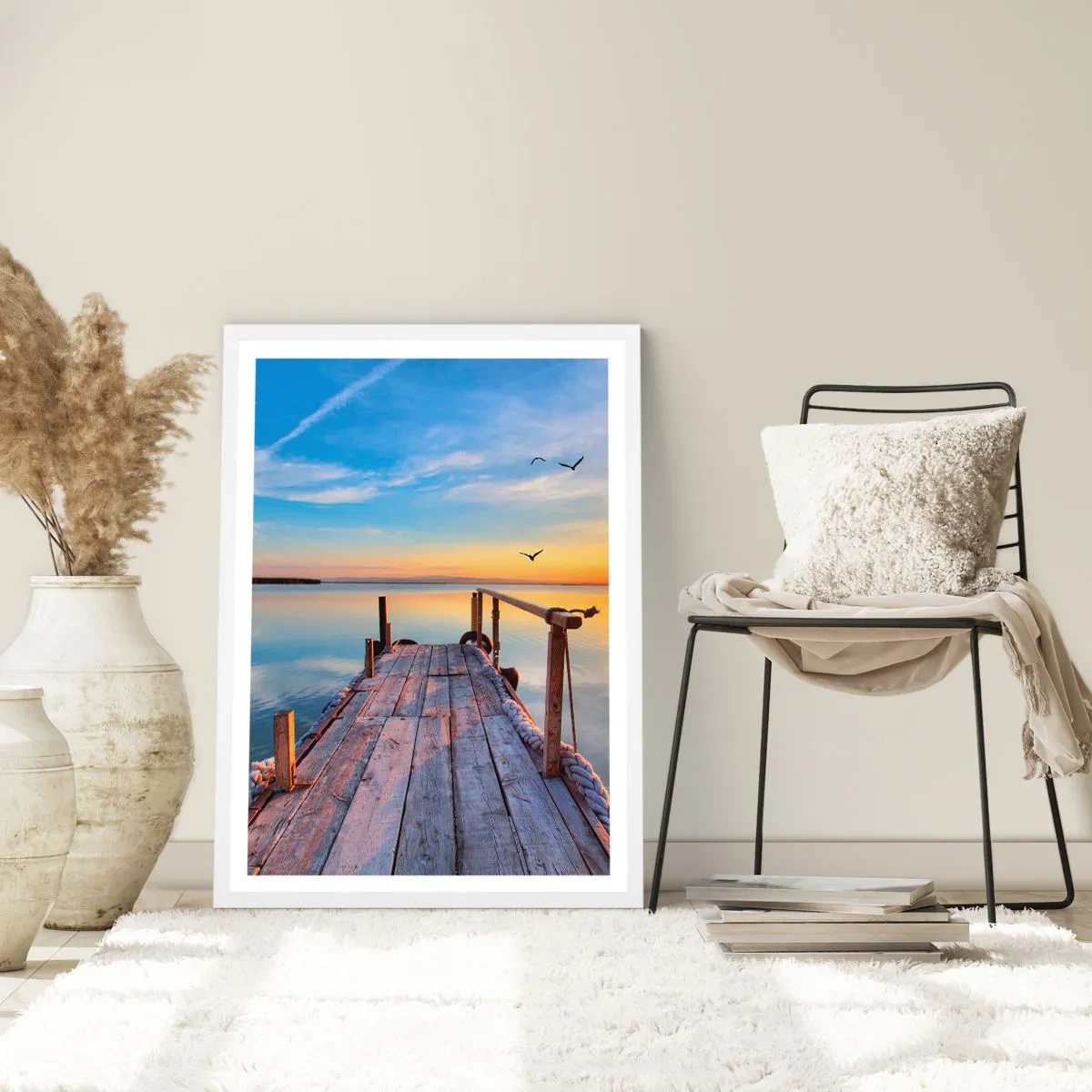 Affiche dans un cadre blanc - Poster - Marcher droit vers le soleil - 50x70 cm