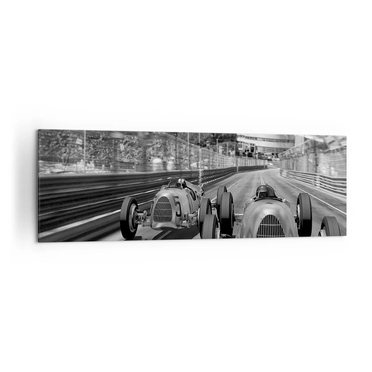 Impression sur toile - Image sur toile - Scène de course automobile rétro monochrome - 160x50cm - Il y a longtemps à Monté Carlo - Décoration murale moderne pour le salon et la chambre ARTTOR