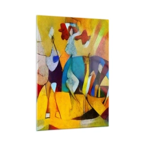 Impression sur verre - Image sur verre - Abstraction colorée avec des figures et des formes géométriques - 50x70cm - Soleil - vie - joie - Décoration murale moderne pour le salon et la chambre ARTTOR