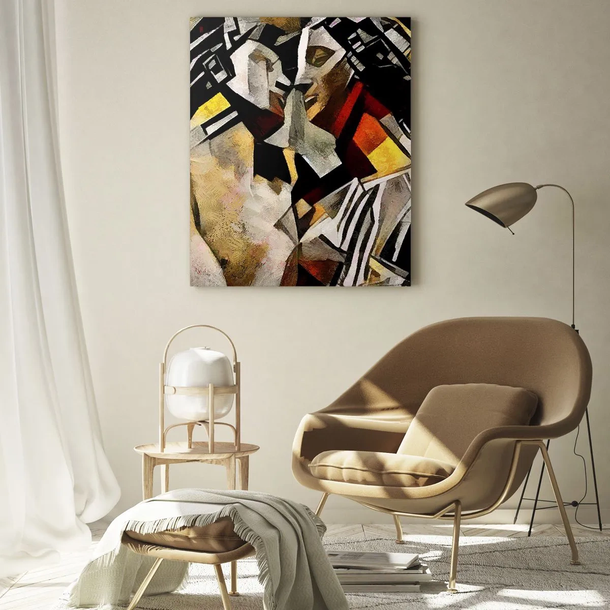 Impression sur verre - Image sur verre - Couple abstrait aux motifs géométriques - 50x70cm - Un baiser sculptural - Décoration murale moderne pour le salon et la chambre ARTTOR