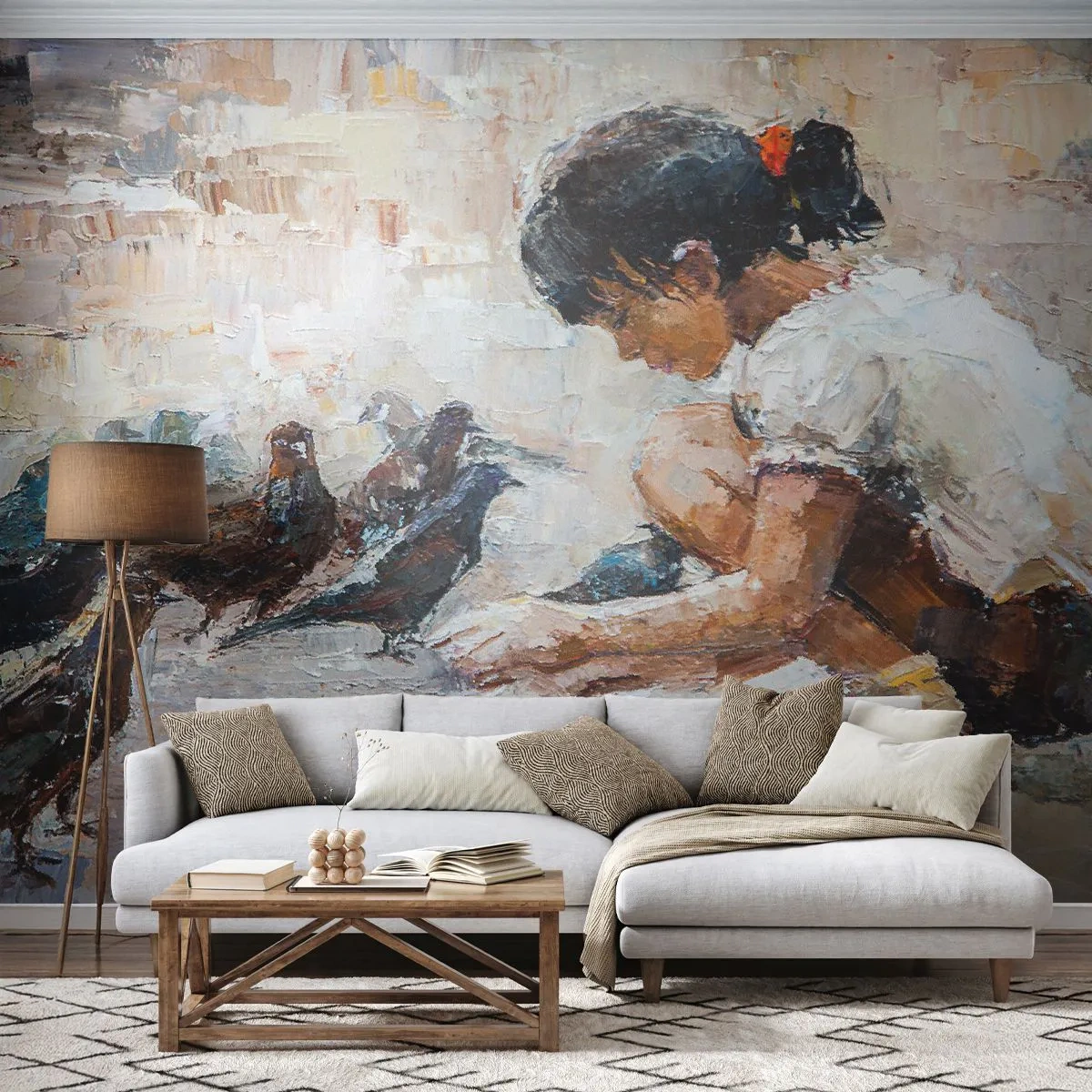 Papier Peint Photo Premium Canvas - Les plus petits et les plus gentils - Fille, Pigeonneau, Pour les enfants - 450x315 cm