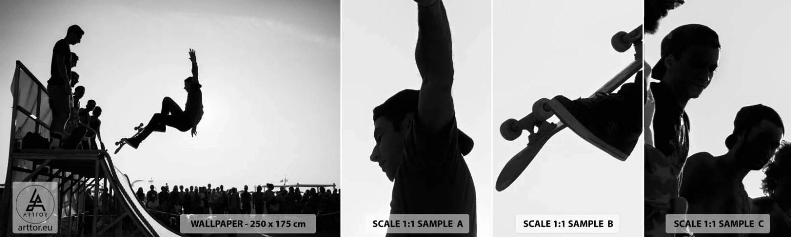 Échantillon De Papier Peint Standard Eco - Héros et spectateurs - Skatepark, planche à roulette, sport - 100x30 cm