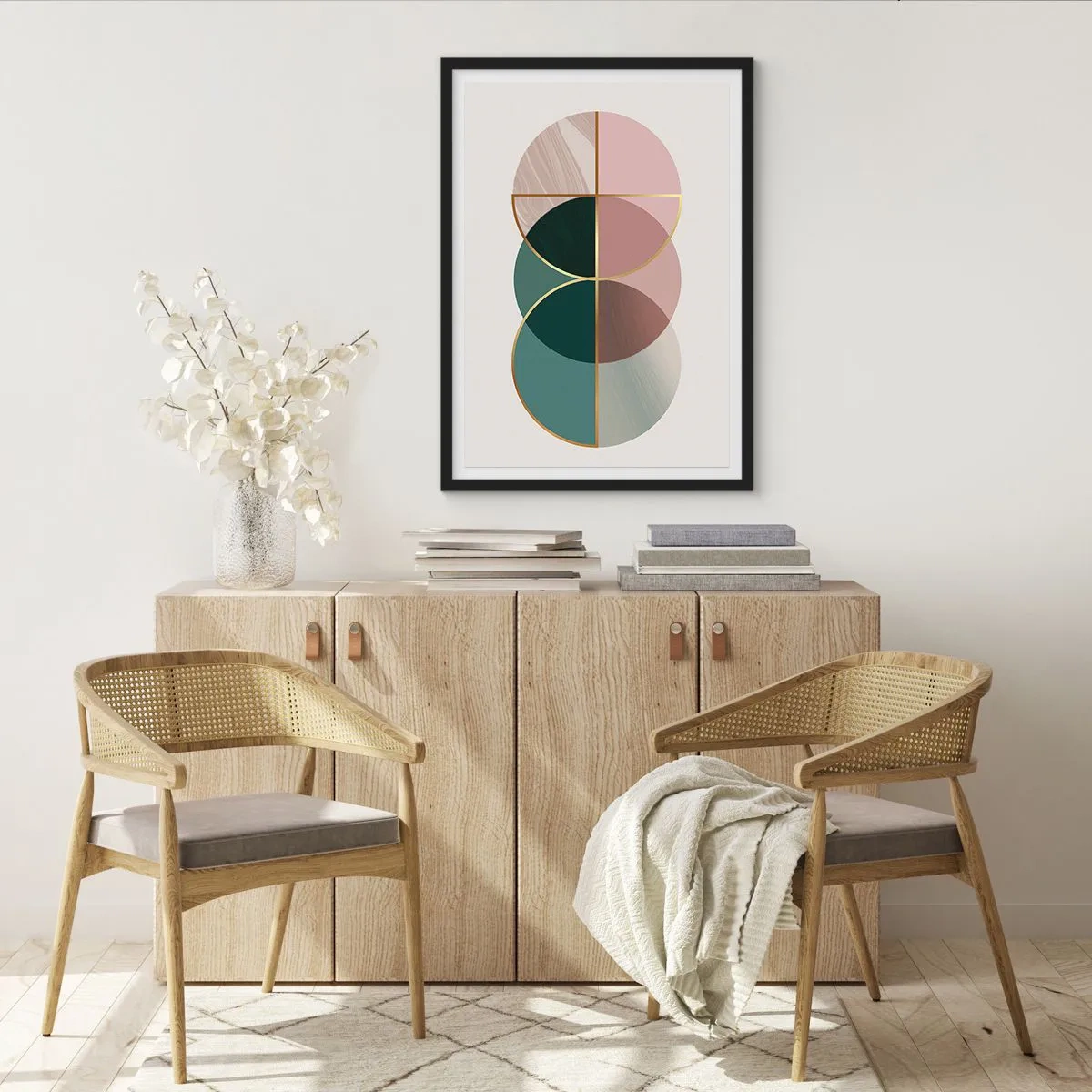 Affiche dans un cadre noir - Poster - Composition géométrique abstraite avec des cercles et de l'or - 50x70cm - Cercles après cercles - Décoration murale moderne pour le salon et la chambre ARTTOR