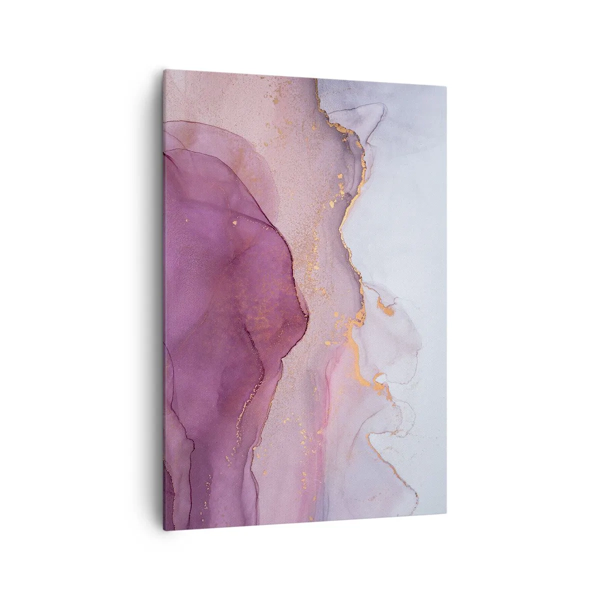 Impression sur toile - Image sur toile - Une composition abstraite dans des tons de violet et d'or. - 70x100cm - Vagues lilas et violettes - Décoration murale moderne pour le salon et la chambre ARTTOR