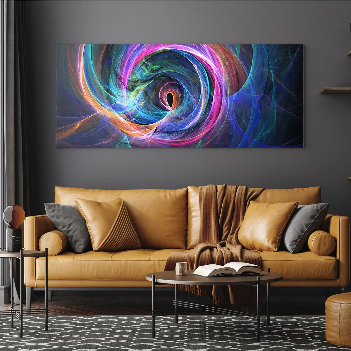 Impression sur verre - Image sur verre - Un tourbillon abstrait de couleurs dans des tons de violet, de rose et de bleu. - 120x50cm - Où m'emmènes-tu ? - Décoration murale moderne pour le salon et la chambre ARTTOR