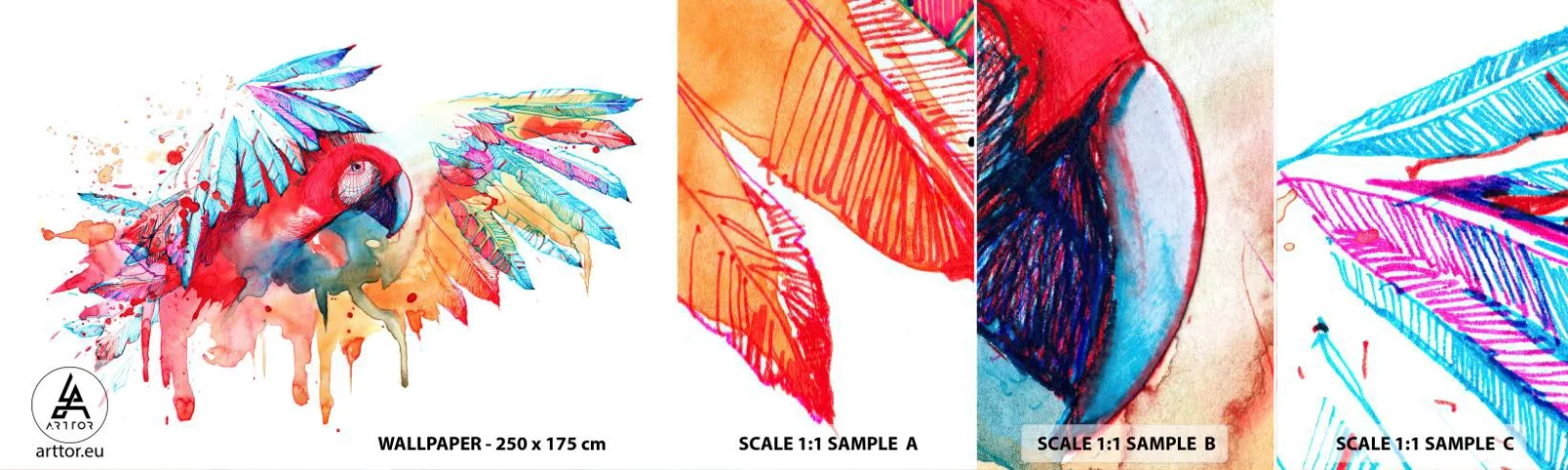 Échantillon de Papier Peint Autocollant Deluxe Sticker - . - Perroquet, Oiseau, Abstraction - 100x30 cm