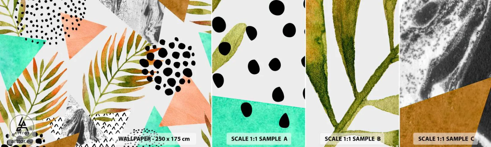 Échantillon de Papier Peint Autocollant Deluxe Sticker - Décoration avec feuille de palmier - Feuille de palmier, Graphique, Morceau - 100x30 cm