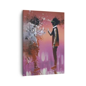 Impression sur toile - Image sur toile - Une scène abstraite avec une figure futuriste et des éléments dispersés. - 50x70cm - Pouvez-vous regarder à l'intérieur de vous-même ? - Décoration murale moderne pour le salon et la chambre ARTTOR