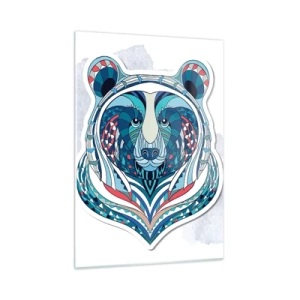 Impression sur verre - Image sur verre - Un portrait coloré et géométrique d'un ours en peluche - 50x70cm - Vive le Groenland ! - Décoration murale moderne pour le salon et la chambre ARTTOR