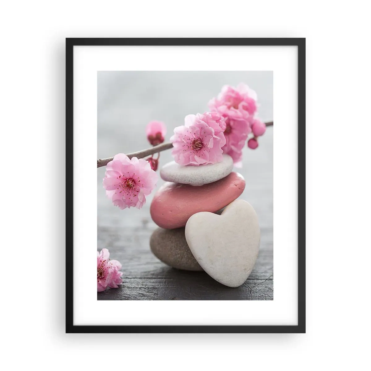 Affiche dans un cadre noir - Poster - Le bonheur avec une fleur de cerisier - 40x50 cm
