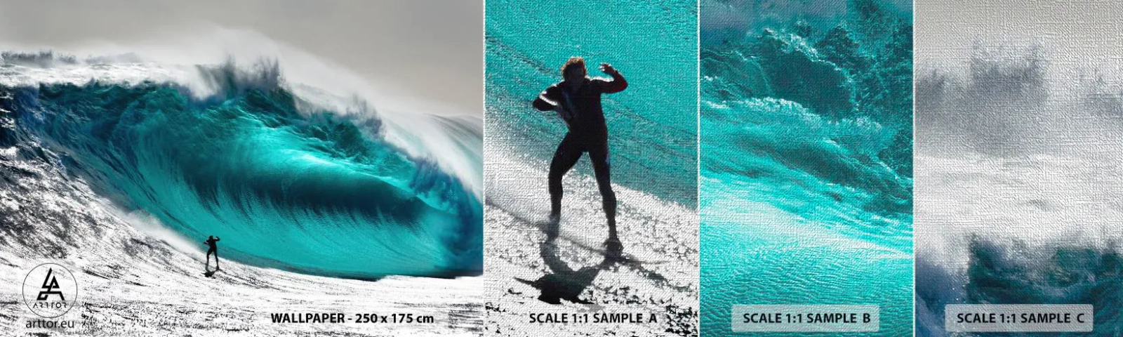 Échantillon de Papier Peint Premium Canvas - Challenge accepté - Surfant, Haute vague, Surfeur - 100x30 cm