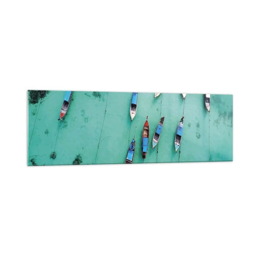 Impression sur verre - Image sur verre - Vue aérienne de bateaux sur une eau turquoise - 160x50cm - Dans une attente jouyeuse - Décoration murale moderne pour le salon et la chambre ARTTOR