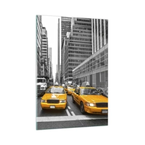 Impression sur verre - Image sur verre - Taxis jaunes dans les rues de New York - 50x70cm - C'est nous qui colorons la ville - Décoration murale moderne pour le salon et la chambre ARTTOR