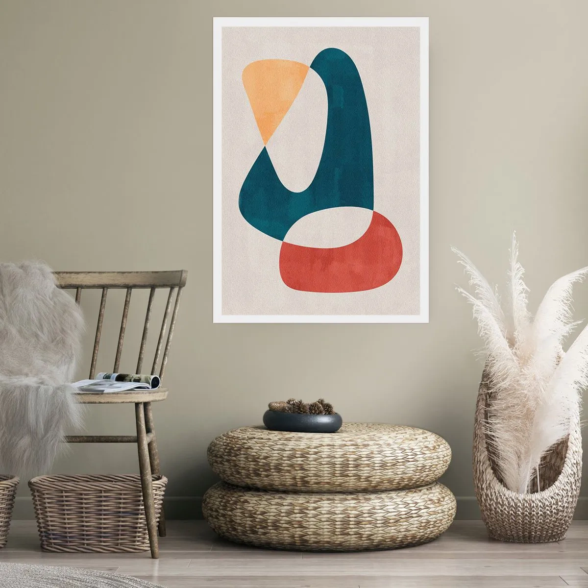 Affiche - Poster - Une composition abstraite de formes géométriques aux couleurs chaudes. - 50x70cm - Influences et métamorphoses - Décoration murale moderne pour le salon et la chambre ARTTOR