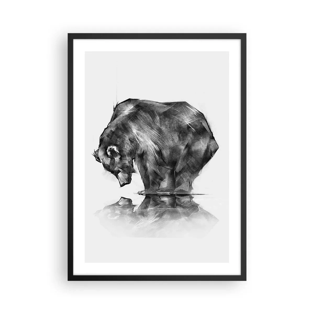 Affiche dans un cadre noir - Poster - Image géométrique d'un ours au bord de l'eau - 50x70cm - Ravi de rencontrer quelqu'un de proche - Décoration murale moderne pour le salon et la chambre ARTTOR