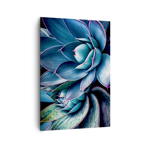 Impression sur toile - Image sur toile - Agave dans des tons de bleu et de vert avec des accents roses - 70x100cm - Force vital - Décoration murale moderne pour le salon et la chambre ARTTOR