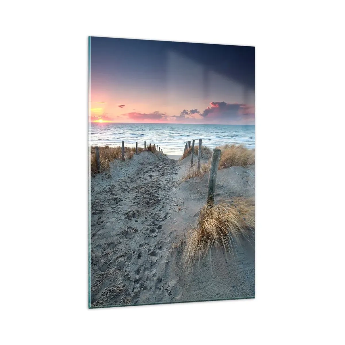 Impression sur verre - Image sur verre - Chemin menant à la plage au coucher du soleil - 80x120cm - Tu as versé l'éclat de l'arc-en-ciel sur les flots - Décoration murale moderne pour le salon et la chambre ARTTOR