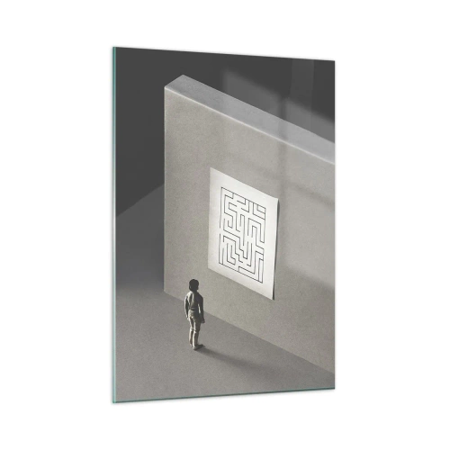 Impression sur verre - Image sur verre - Enfant dans un labyrinthe avec un symbole d'énigme - 50x70cm - Mais où suis-je? - Décoration murale moderne pour le salon et la chambre ARTTOR