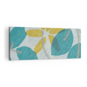 Impression sur toile - Image sur toile - Feuilles aux tons turquoise et jaune sur fond clair - 120x50cm - Wśród lazurowych liści - Décoration murale moderne pour le salon et la chambre ARTTOR