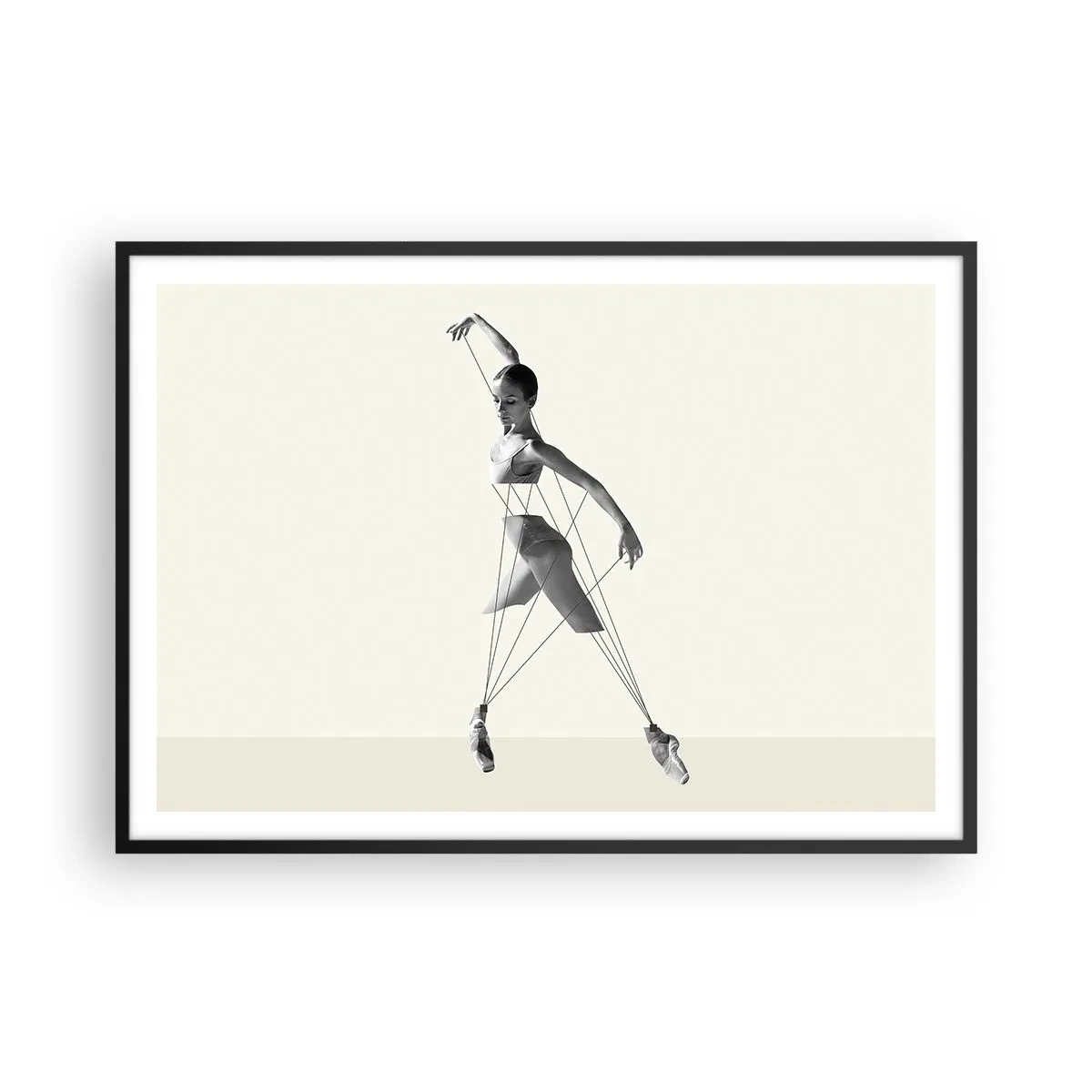 Affiche dans un cadre noir - Poster - Ballerine dans une interprétation géométrique avec des lignes - 100x70cm - Dans le théatre de la vie - Décoration murale moderne pour le salon et la chambre ARTTOR