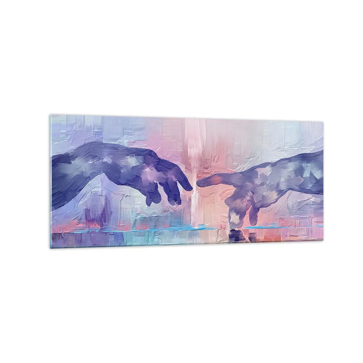 Impression sur verre - Image sur verre - Mains symboliques aux couleurs abstraites, faisant référence au thème de la création - 120x50cm - Divine étincelle de vie - Décoration murale moderne pour le salon et la chambre ARTTOR