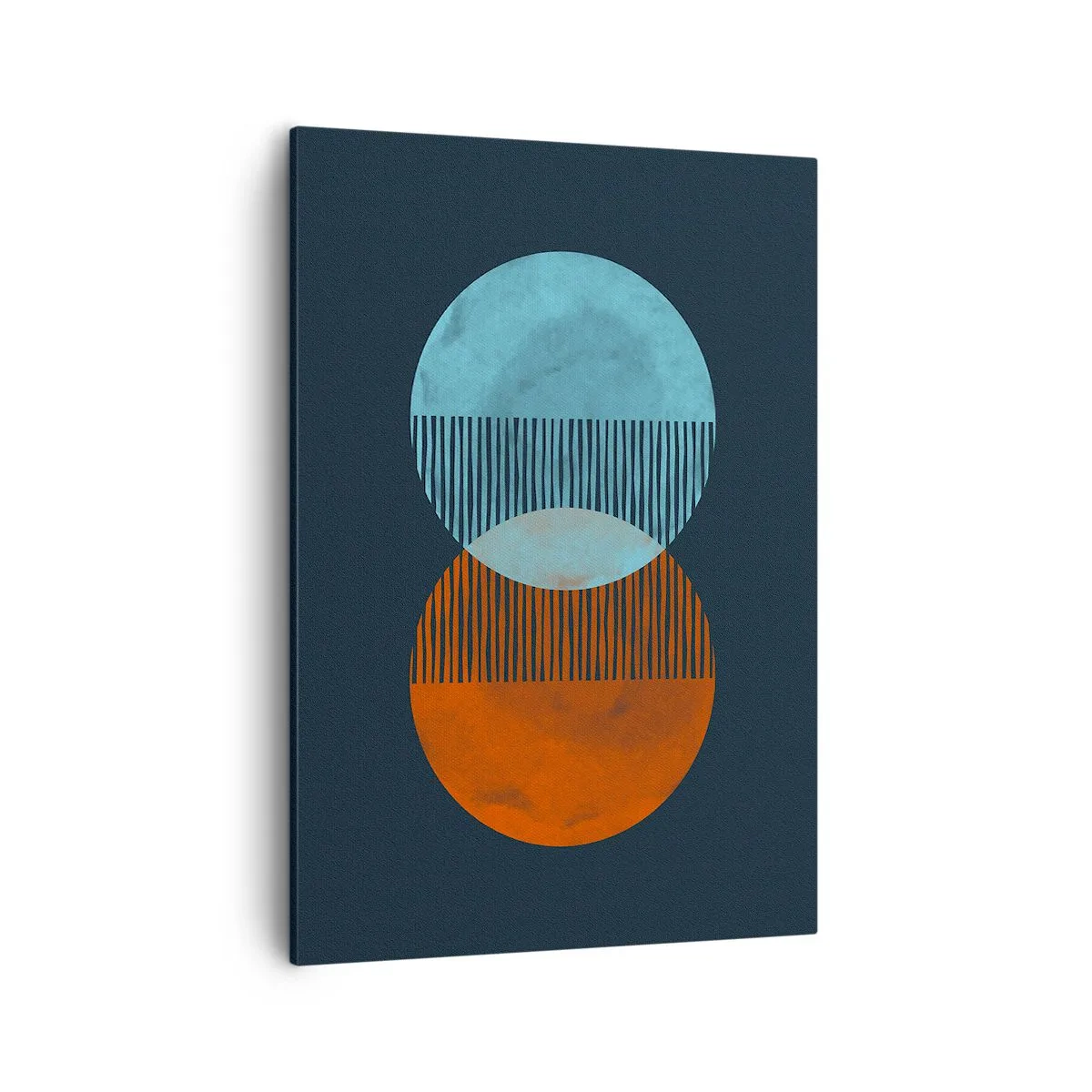 Impression sur toile - Image sur toile - Deux cercles orange et bleus sur fond sombre - 50x70cm - Fantaisie astronomique - Décoration murale moderne pour le salon et la chambre ARTTOR