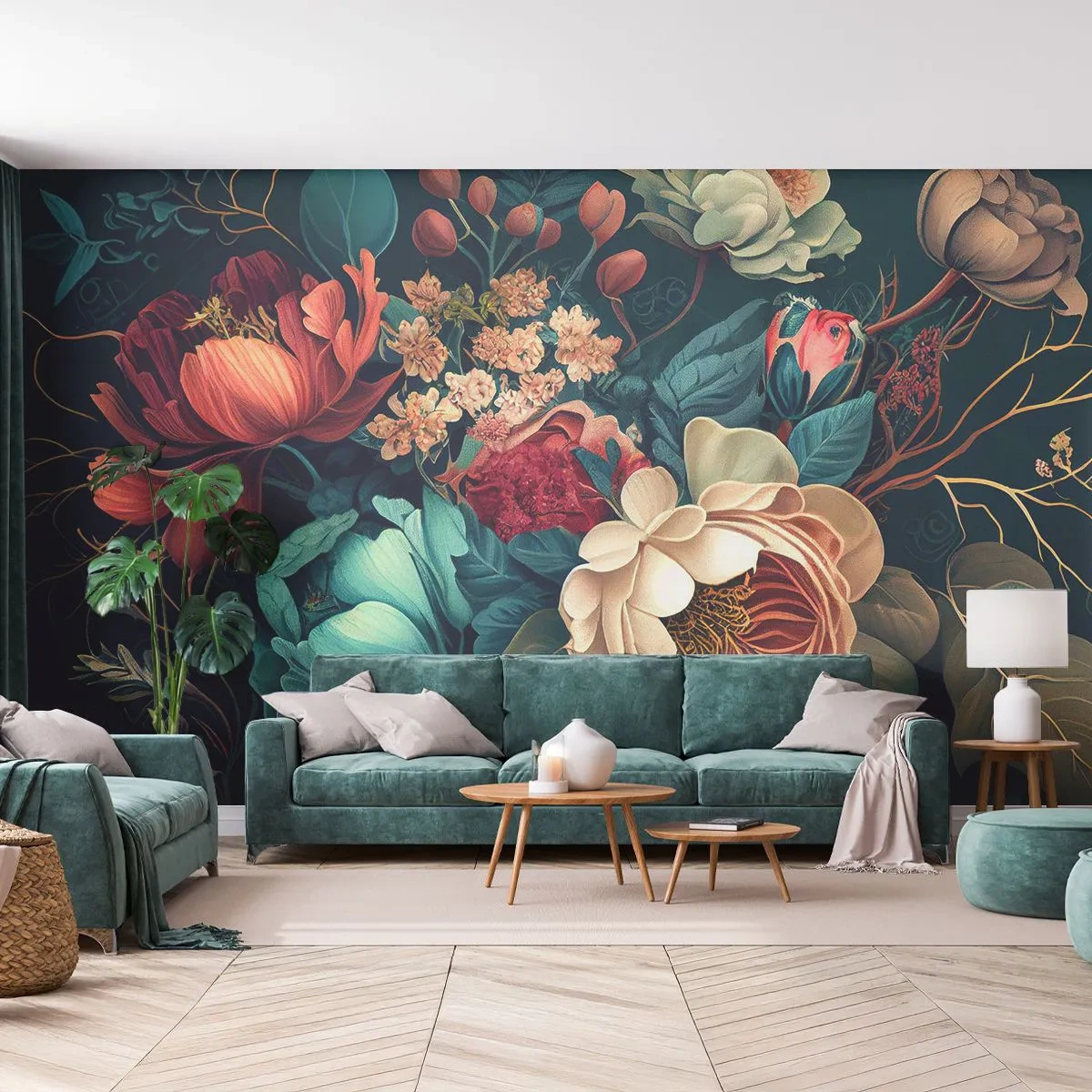 Papier Peint Autocollant Deluxe Sticker - le charme du 19ème siècle - Fleurs, Shabby-chic, Classique - 350x256 cm