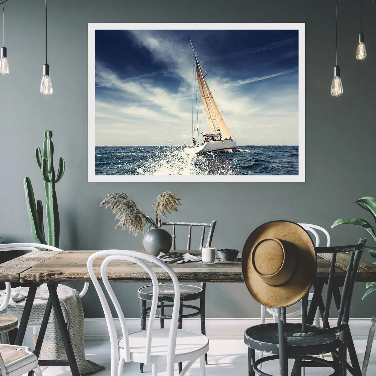 Affiche - Poster - Un voilier sur une mer agitée sous un ciel bleu - 100x70cm - Ils ne nous rattraperont pas ! - Décoration murale moderne pour le salon et la chambre ARTTOR
