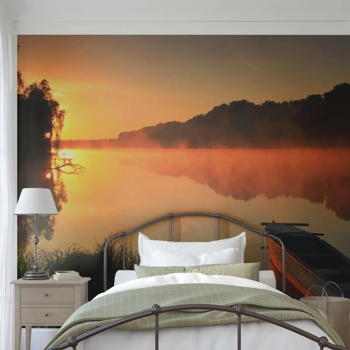 Papier Peint Photo Premium Canvas - Lever du soleil sur l'eau comme un miroir - Paysage, Lac, Matin - 150x105 cm