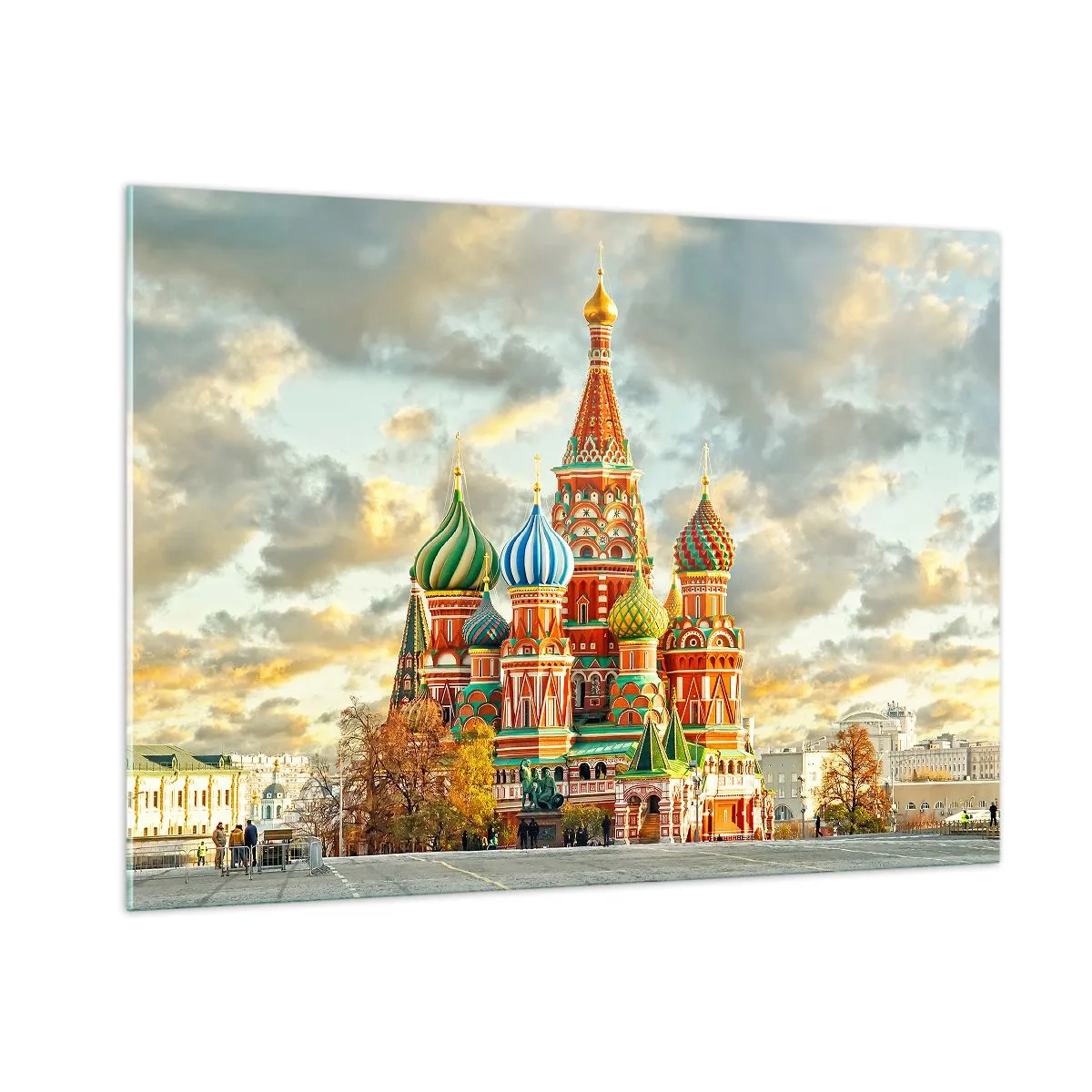 Impression sur verre - Image sur verre - Cathédrale Saint-Basile de Moscou sous un ciel nuageux - 100x70cm - Même Disney ne l'aurait pas proposé - Décoration murale moderne pour le salon et la chambre ARTTOR