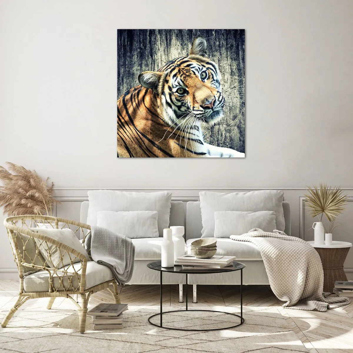 Impression sur verre - Image sur verre - Portrait dans les flots de lumière - 30x30 cm