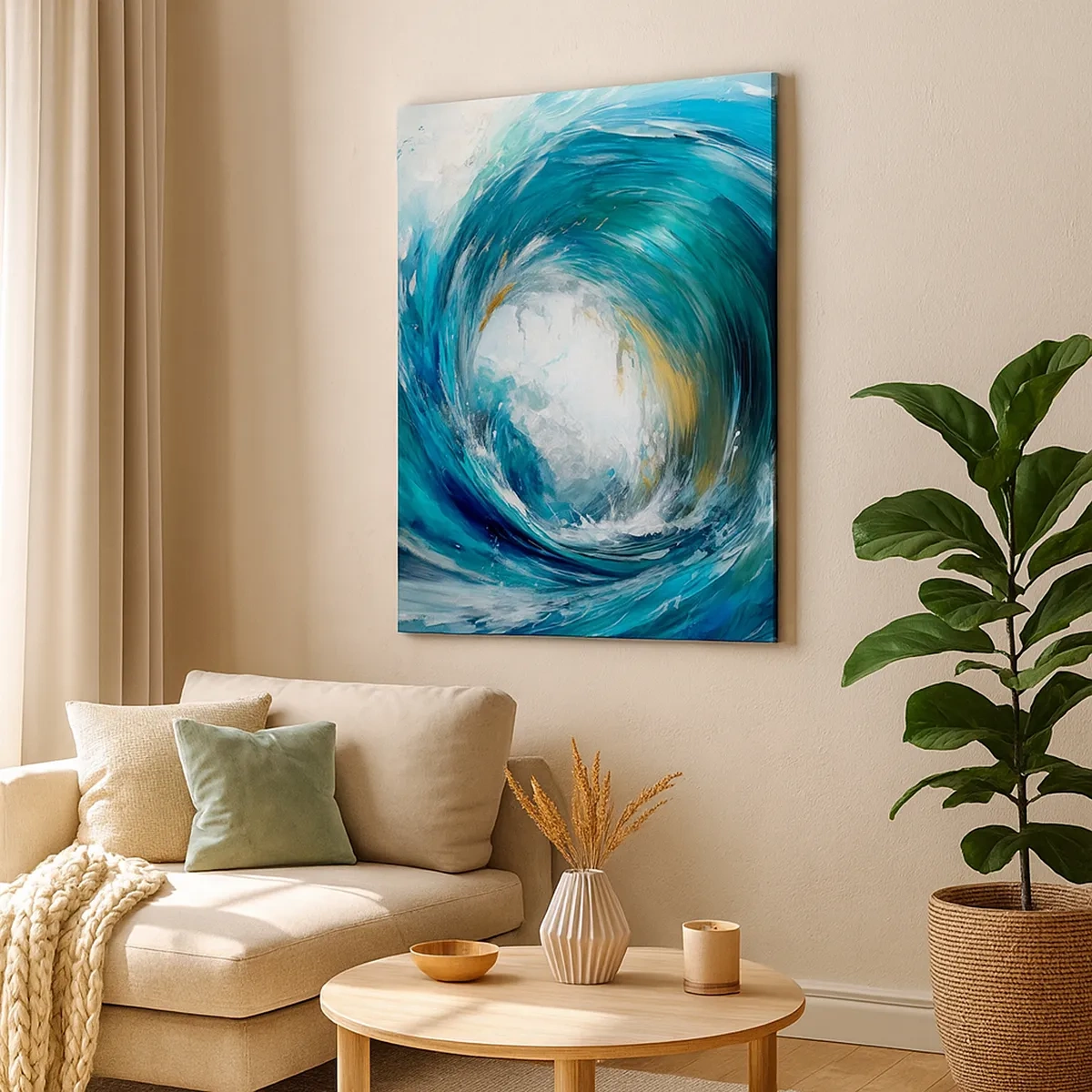 Impression sur toile - Image sur toile - Une vague dynamique dans les tons bleu et turquoise - 50x70cm - Portail maritime - Décoration murale moderne pour le salon et la chambre ARTTOR