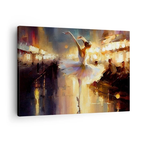 Impression sur toile - Image sur toile - Une ballerine dansant devant une scène éclairée - 70x50cm - Miracle dans la rue - Décoration murale moderne pour le salon et la chambre ARTTOR