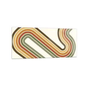 Impression sur verre - Image sur verre - Motif géométrique dans les tons de vert, orange et beige sur fond clair - 120x50cm - En zig zag vers le but - Décoration murale moderne pour le salon et la chambre ARTTOR