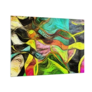 Impression sur verre - Image sur verre - Une composition abstraite avec des vagues intenses et multicolores. - 100x70cm - Le mouvement c'est la vie - Décoration murale moderne pour le salon et la chambre ARTTOR