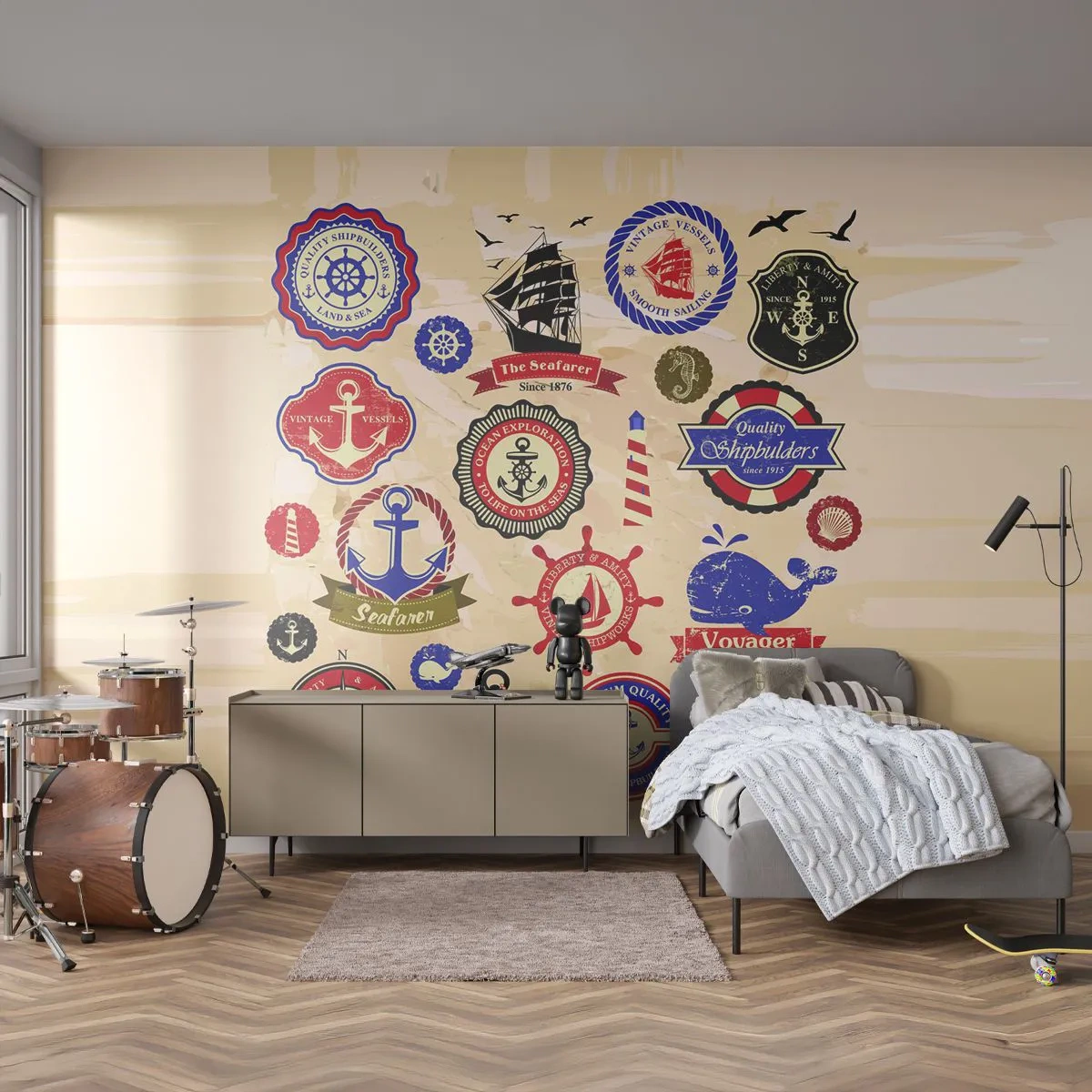 Papier Peint Autocollant Deluxe Sticker - La fraternité de la voile - Nautique, Ancre, Boussole - 300x210 cm